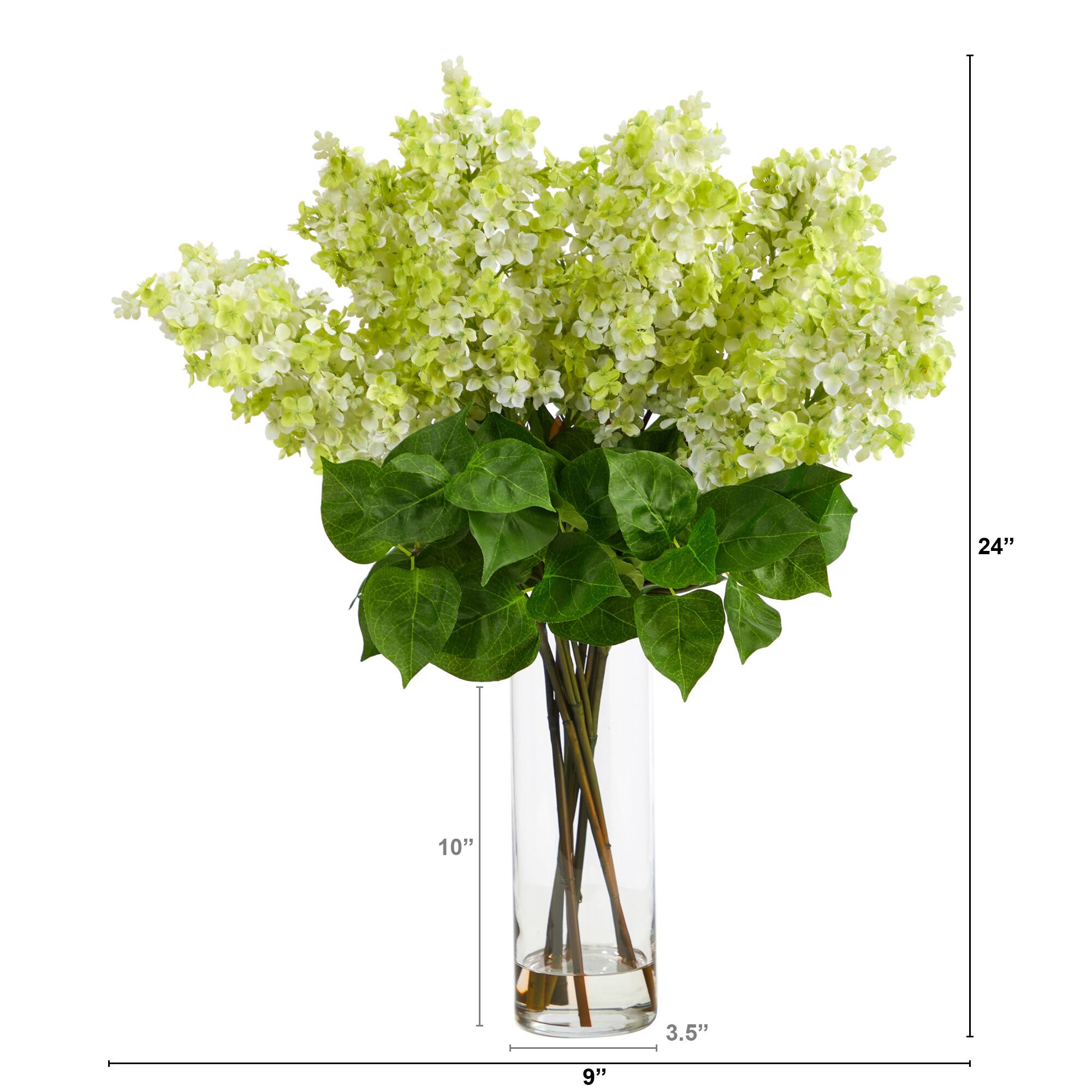 24" Artificial Lilac Arrangement with Cylinder Glass Vase